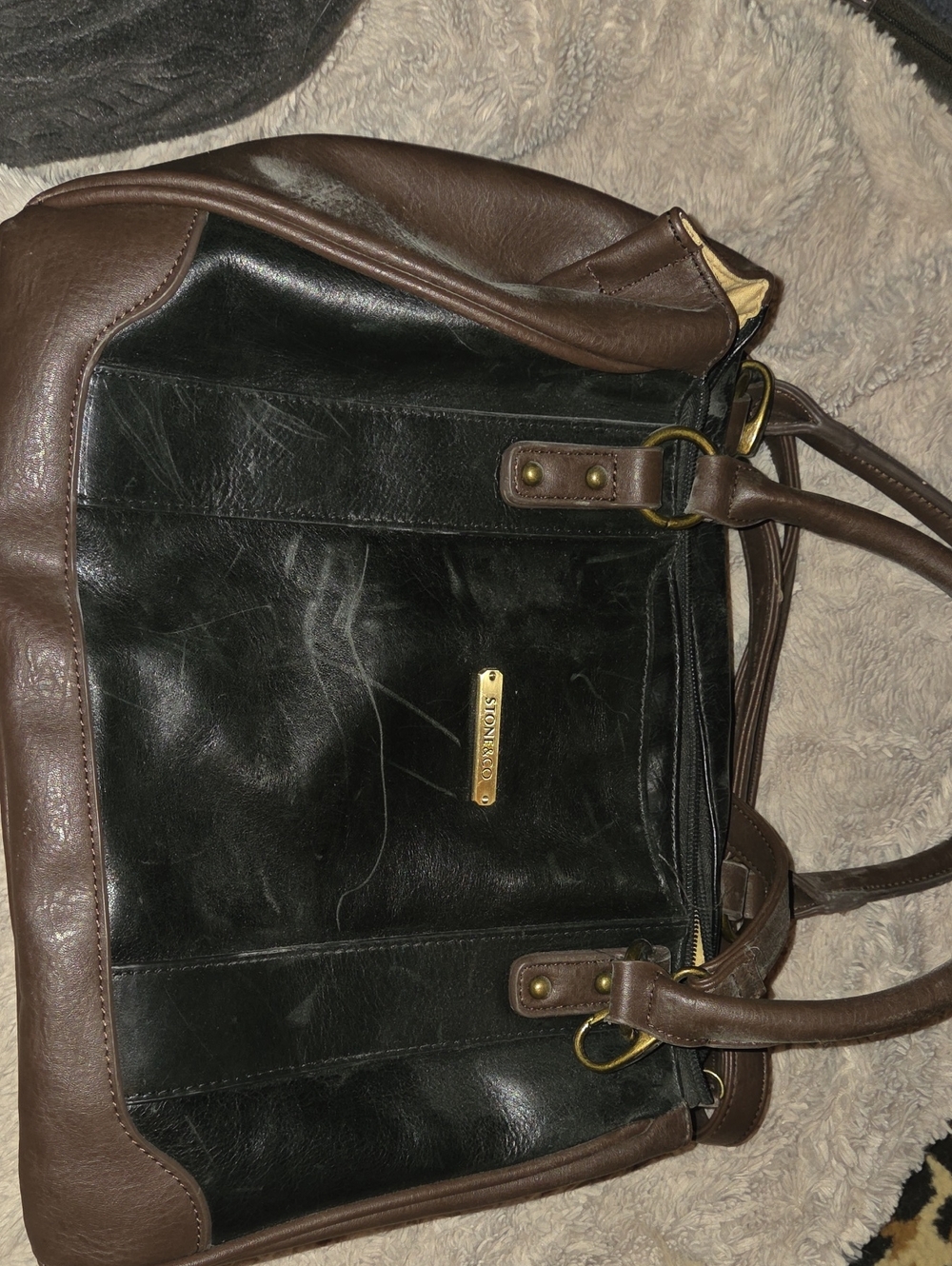 Stone & Co. Black and Brown Two-Tone Leather Laptop Tote